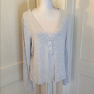 LESET Light Gray V-Neck Long Sleeve Top